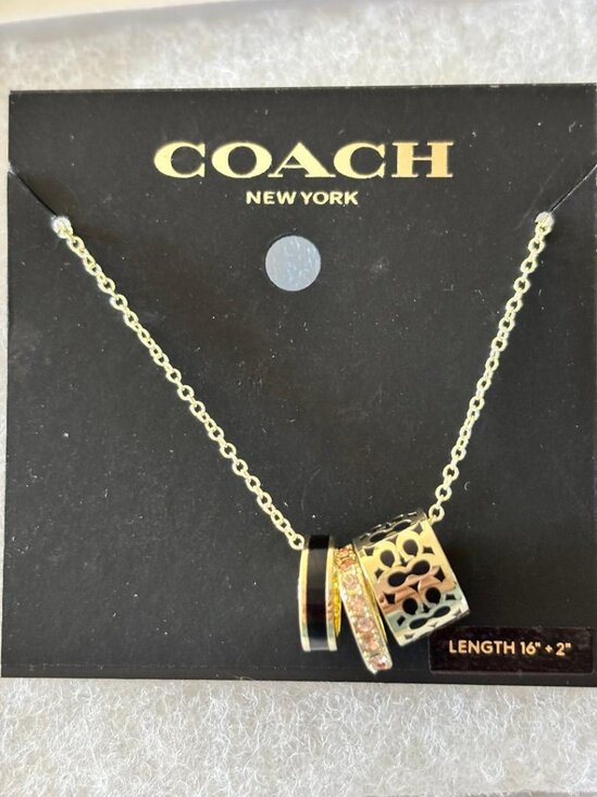 Coach New York Gold Tone Logo Ring Pendant Necklace 16” + 2” Extender MSRP $128 - Picture 1 of 2
